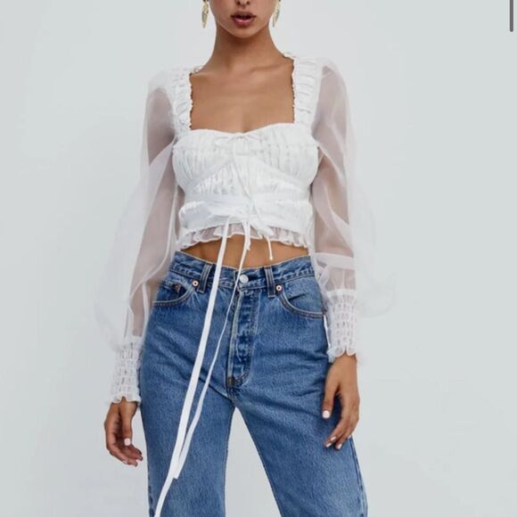 For Love & Lemons Gabrielle Satin Organza Corset Top Coquette Romantic Lace-Up S - Picture 4 of 8